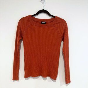 Express, Long-Sleeve Orange Ribbed Sweater, Size Large